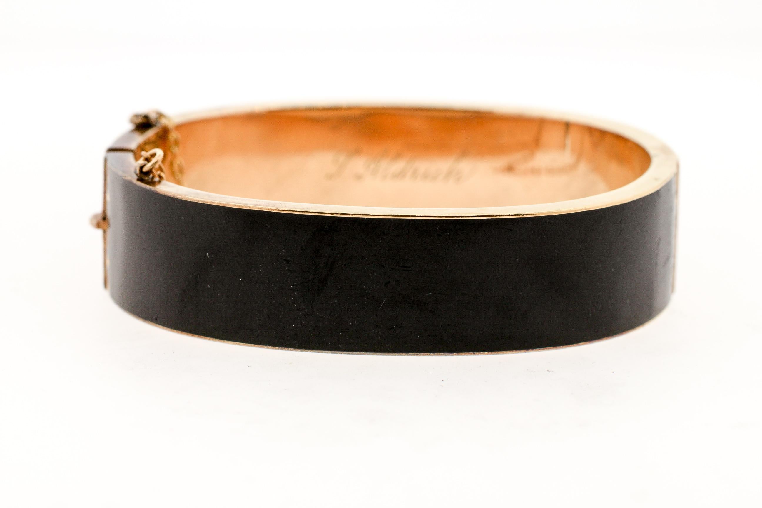 Antique Late Victorian 14 Karat Gold Black Enamel Cuff Bracelet 1