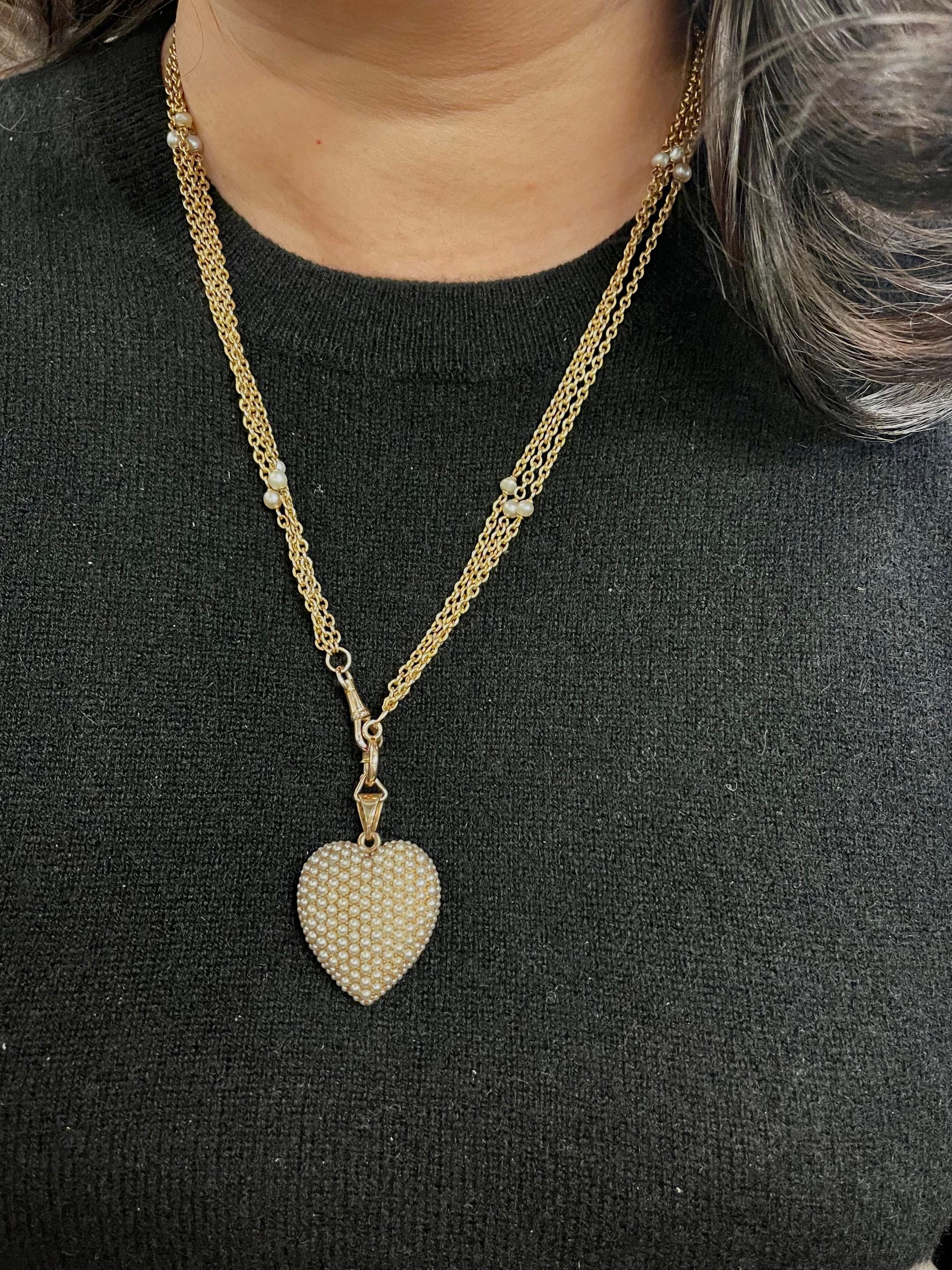 Antique Late Victorian 14 Karat Yellow Gold Seed Pearl Heart Locket 1