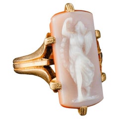 Antique Late Victorian 14k Yellow Gold Shell Cameo Ring/Greek Goddess