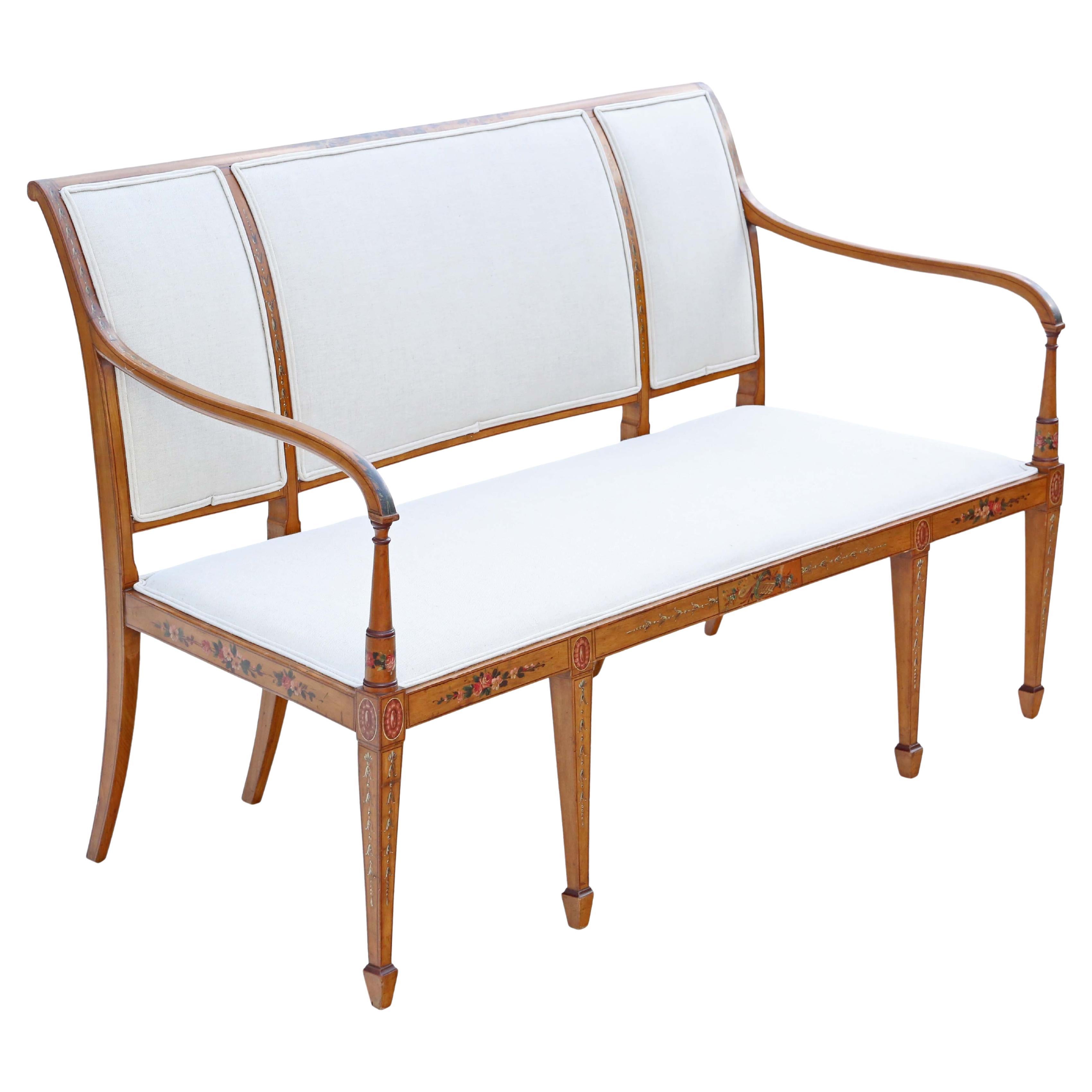 Antique Late Victorian 19th Century Decorated Satinwood Sofa- Very Fine Quality For Sale