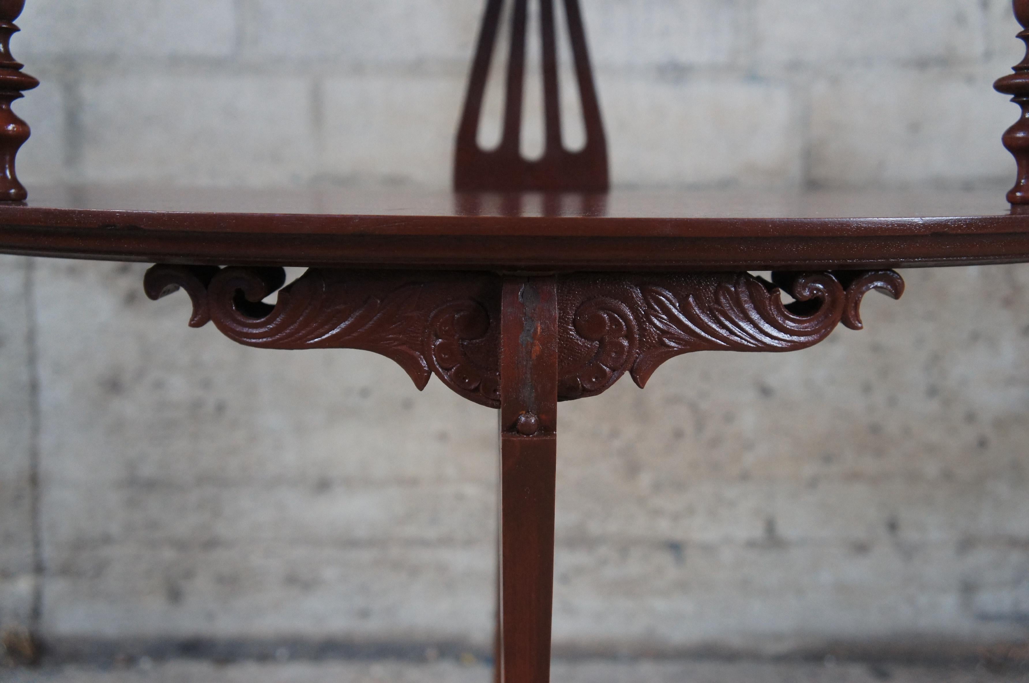 Antique Late Victorian 2 Tier Mahogany Carved Etagere End Table Dessert Serving In Good Condition In Dayton, OH