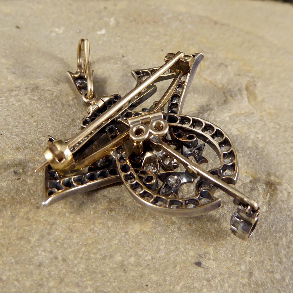Women's or Men's Antique Late Victorian 3.50Ct Diamond Total Drop Pendant & Brooch Gold & Silver