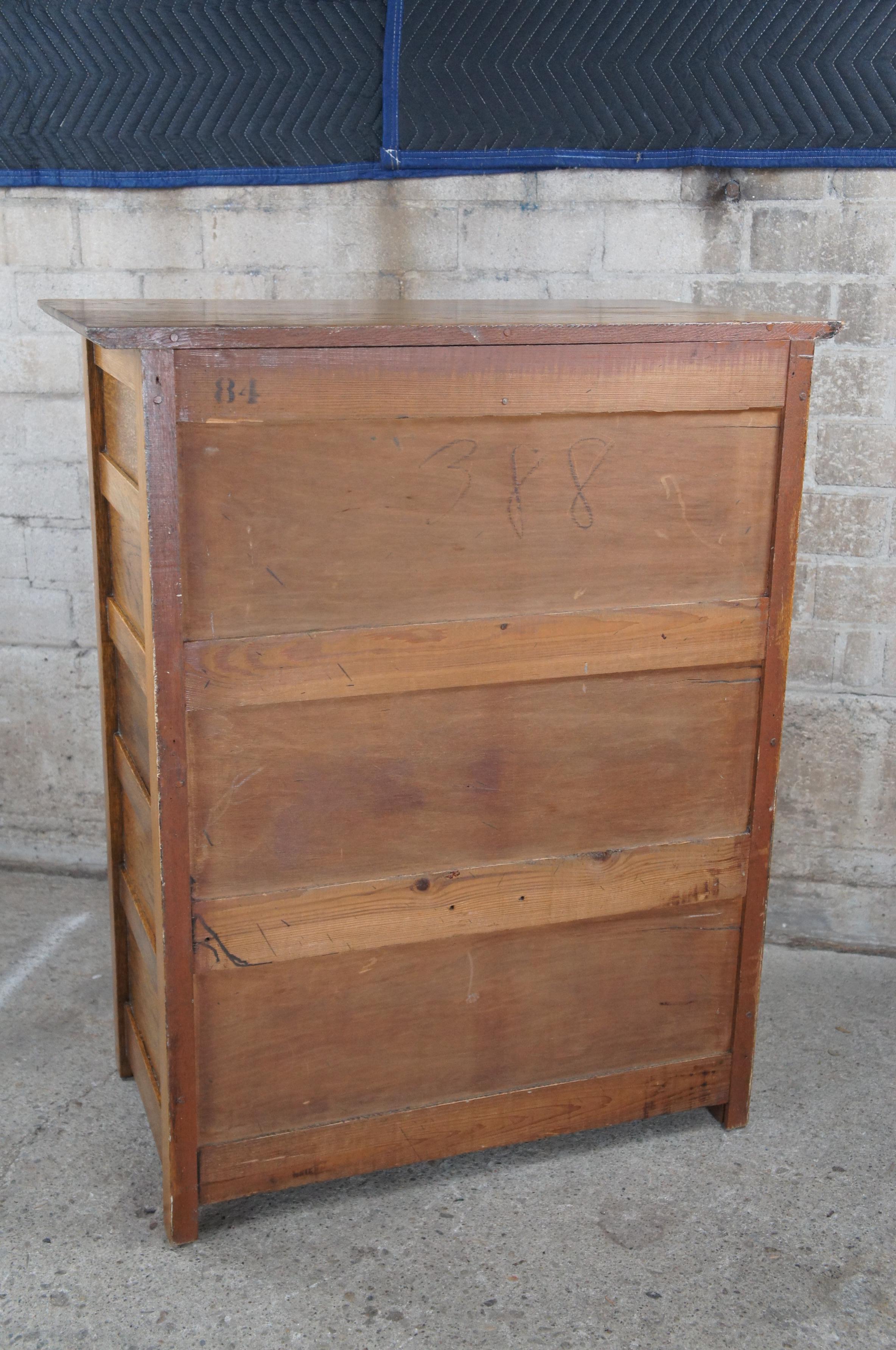 Antique Late Victorian American Oak Paneled 5 Drawer Tallboy Dresser Chest 40