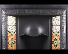 Antique Late Victorian Art Nouveau Tiled Register Grate