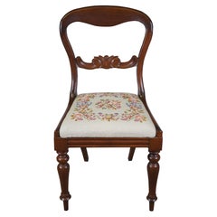 Antique Late Victorian Balloon Back Mahogany Side Chair Rose Needlepoint Seat