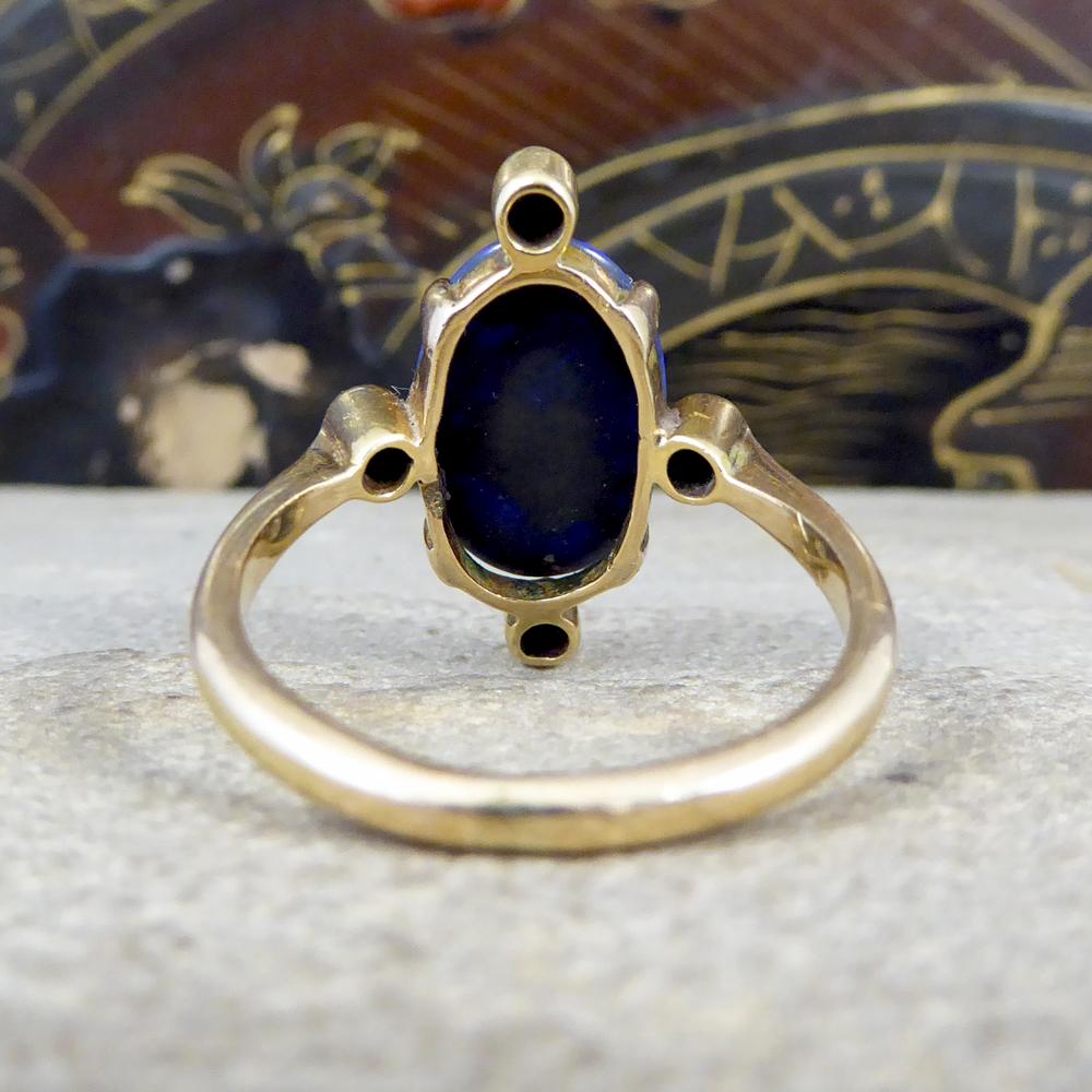 Antique Late Victorian Black Opal and Diamond Ring in 15 Carat Yellow Gold In Good Condition In Yorkshire, West Yorkshire