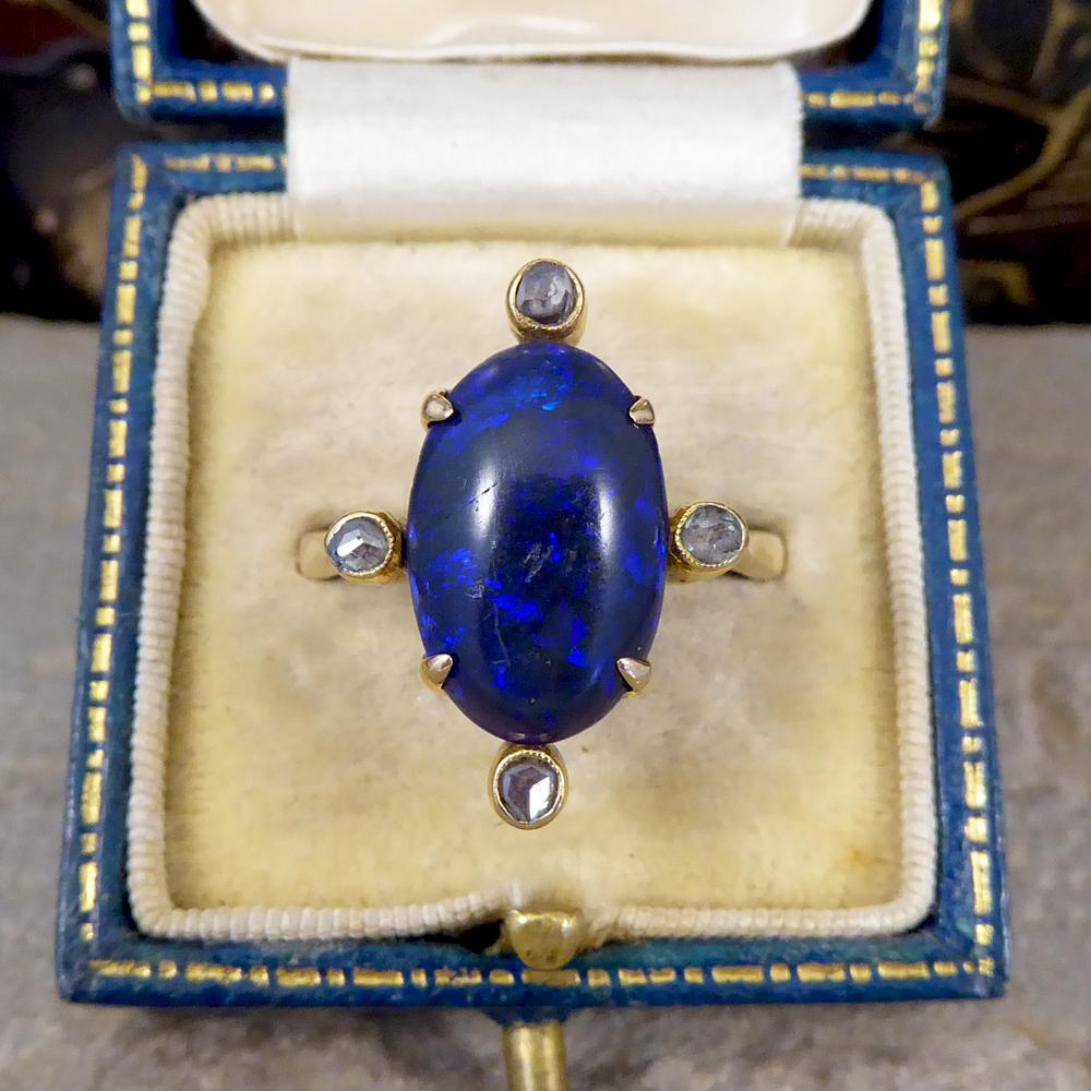 Antique Late Victorian Black Opal and Diamond Ring in 15 Carat Yellow Gold 3