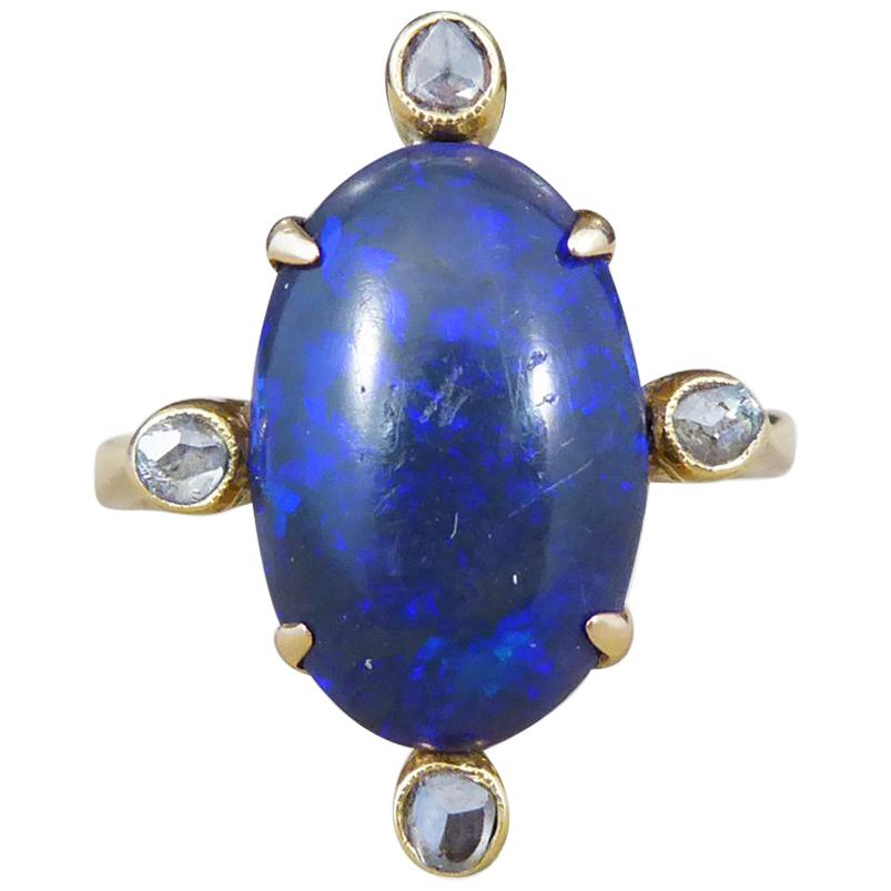 Antique Late Victorian Black Opal and Diamond Ring in 15 Carat Yellow Gold