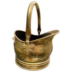 Antique Late Victorian Brass Coal Bucket with Fleur-de-Lis Fittings, circa 1900