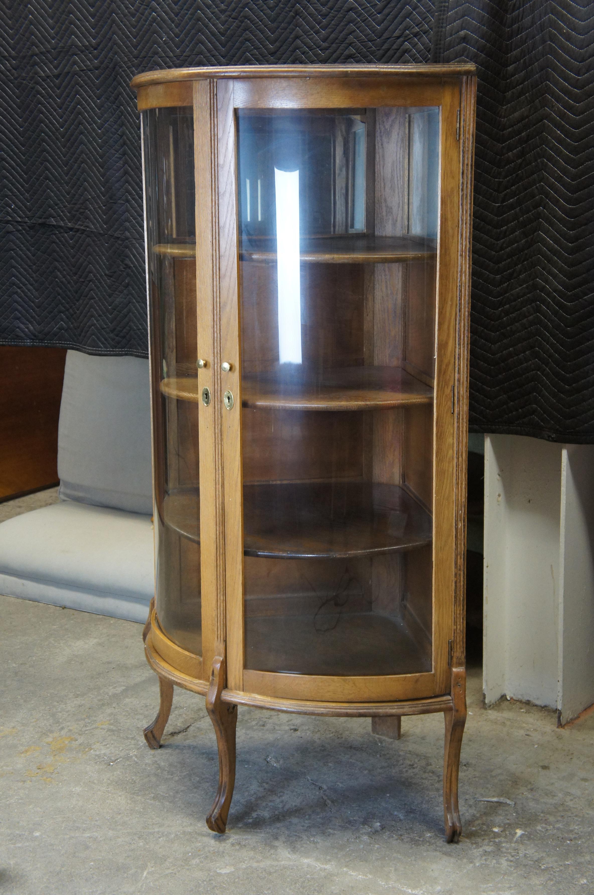 Antique Late Victorian Canadian Oak Corner Display Curio Cabinet 1