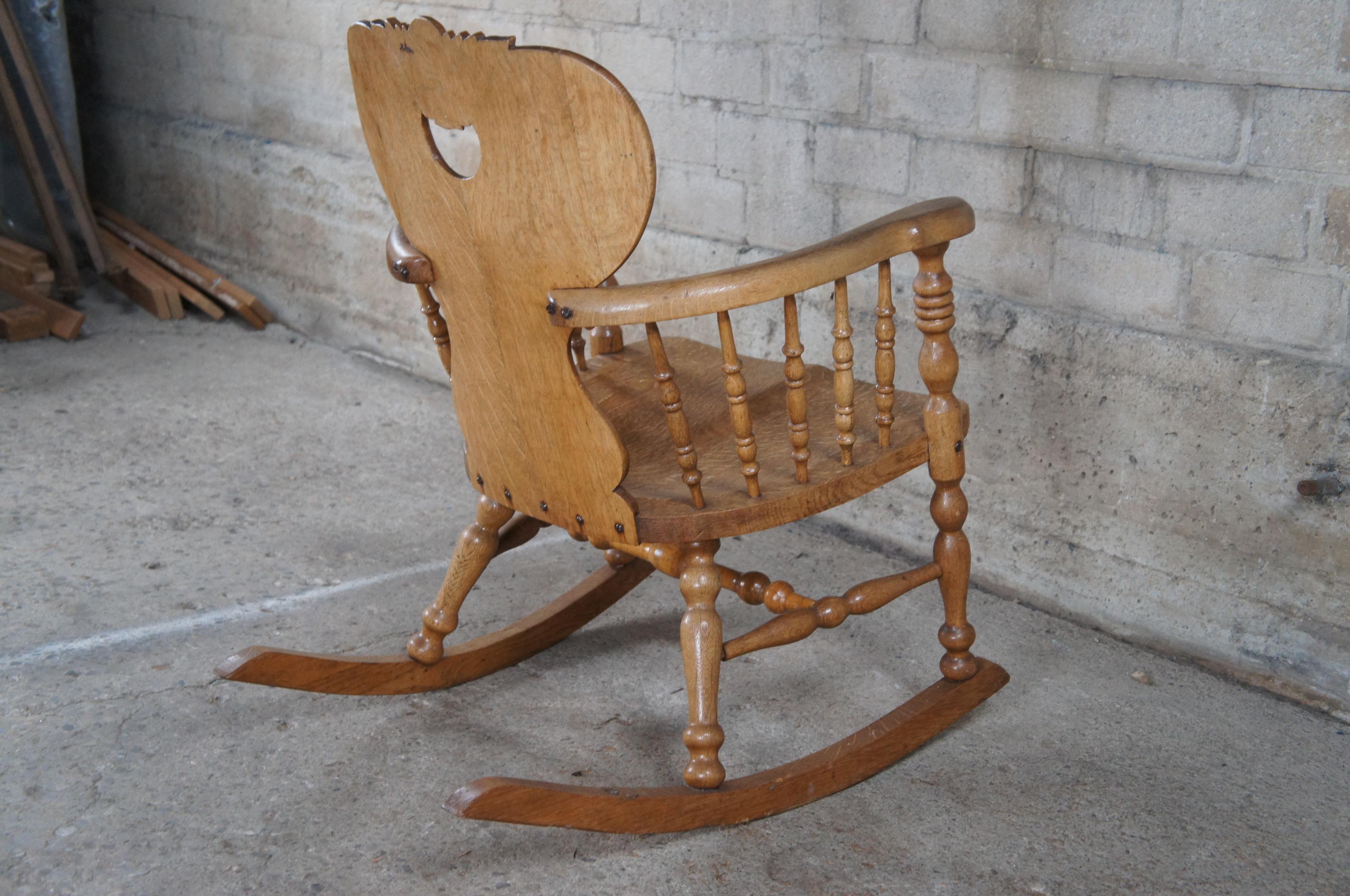 Antique Late Victorian Carved Quartersawn Oak Barrel Back Rocking Chair Rocker For Sale 5