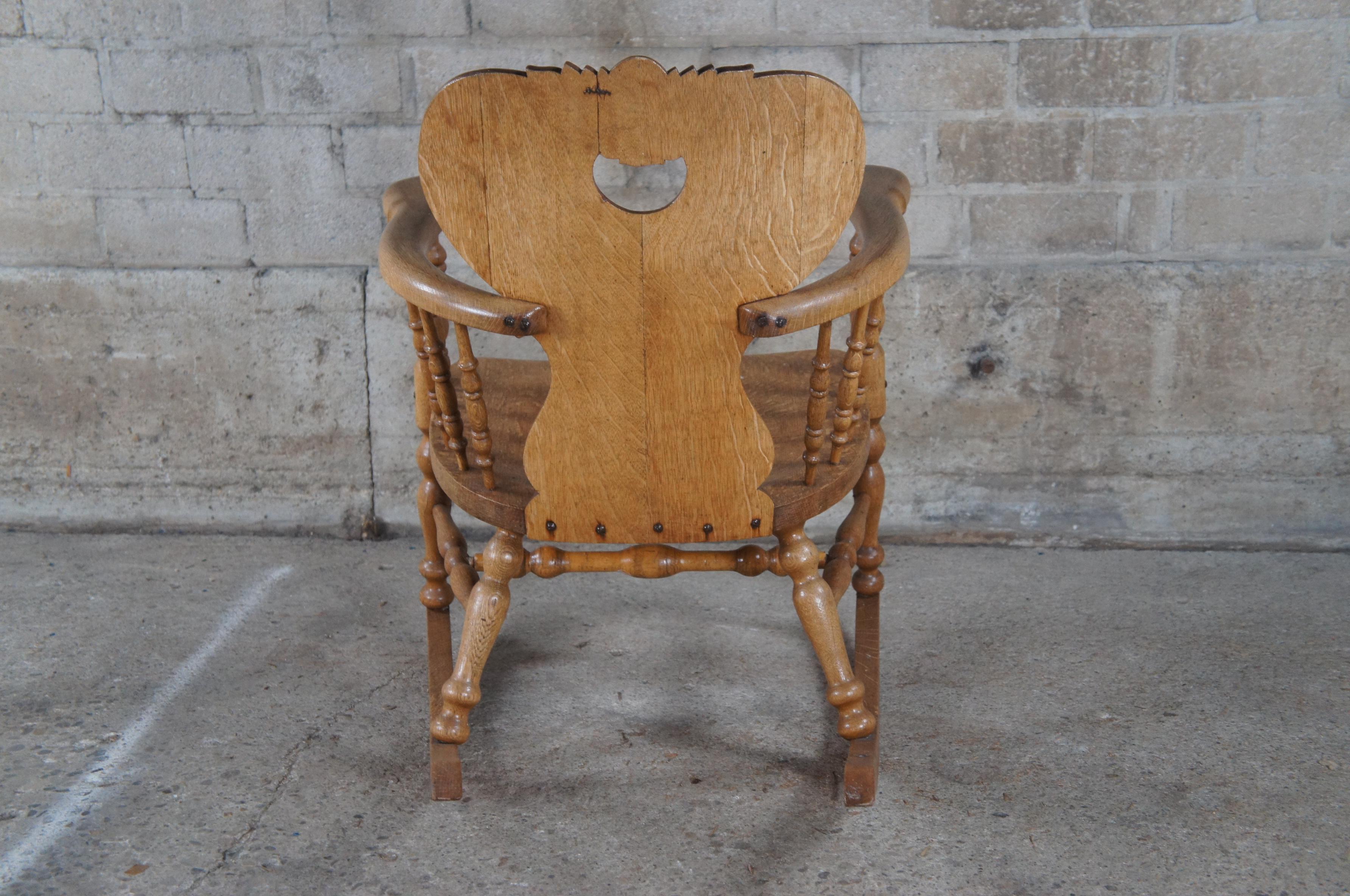 Antique Late Victorian Carved Quartersawn Oak Barrel Back Rocking Chair Rocker For Sale 4