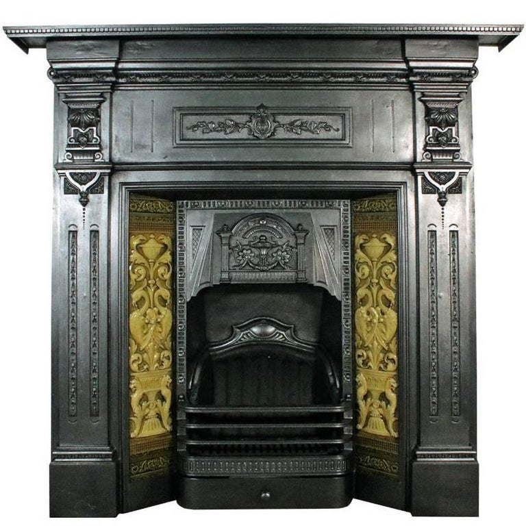 Antique Late Victorian Cast Iron Combination Fireplace With
