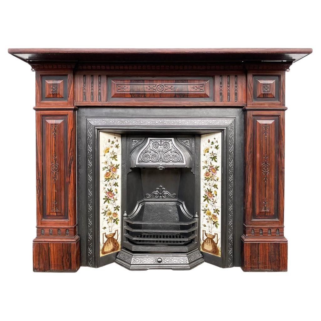 Antique Late Victorian Cast Iron Fireplace Surround 'Wood Scumbling'