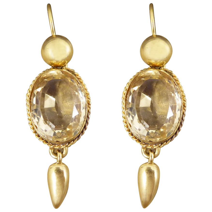 Antique Late Victorian Citrene Drop Earrings in 18 Carat Yellow Gold