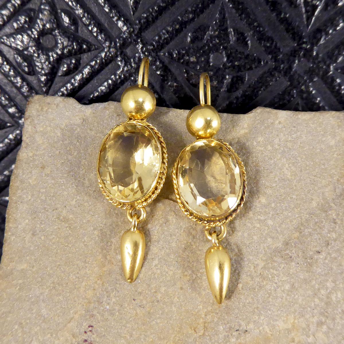 Oval Cut Antique Late Victorian Citrene Drop Earrings in 18 Carat Yellow Gold