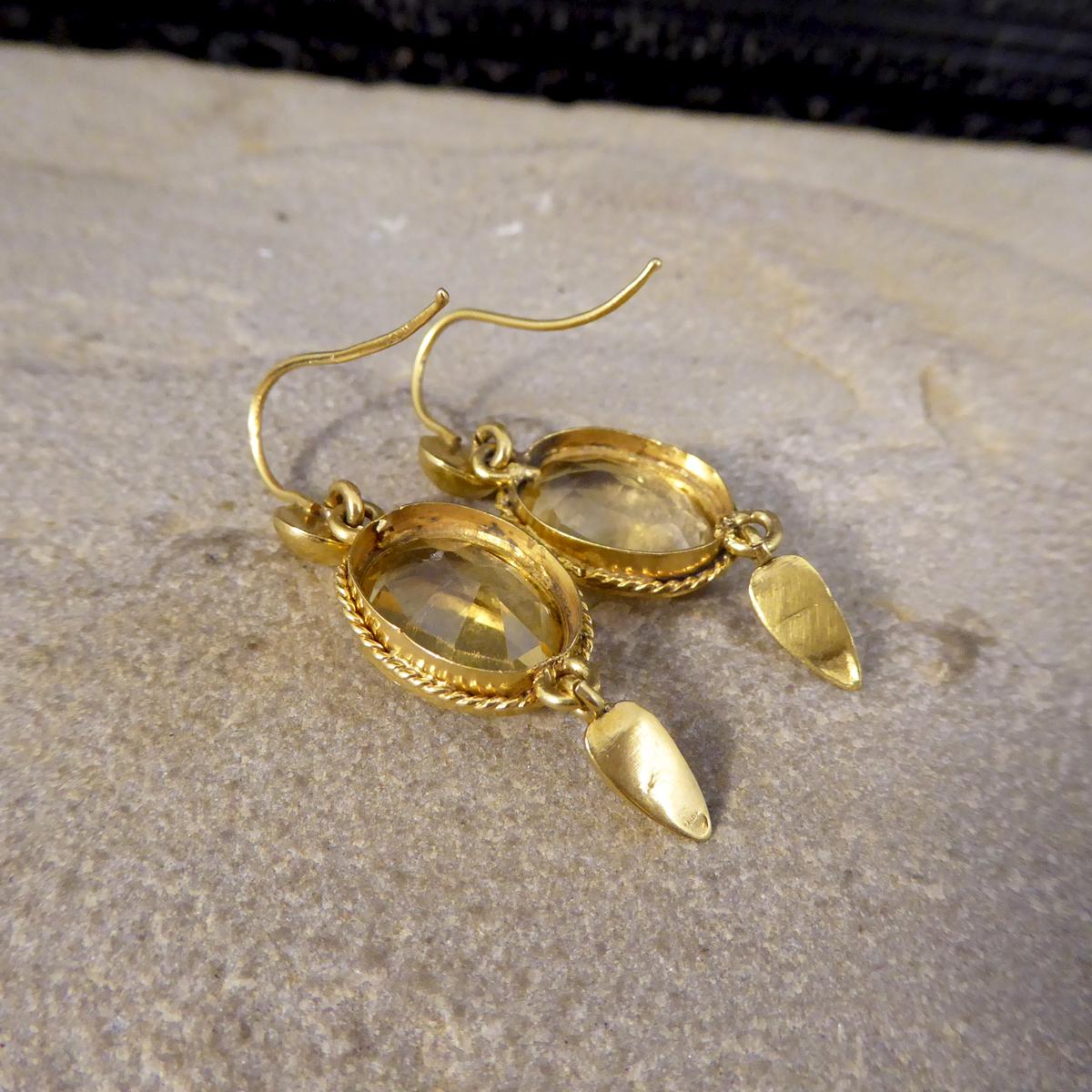 Antique Late Victorian Citrene Drop Earrings in 18 Carat Yellow Gold 1