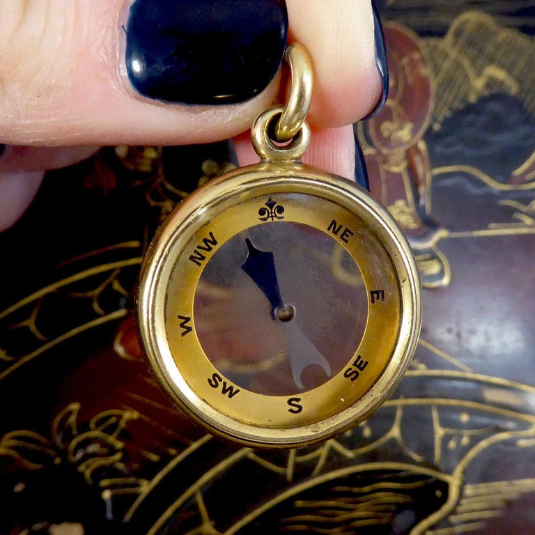 Compass Orb Antique Late Victorian Compass Pendant in High Carat Yellow Gold at 1stDibs
