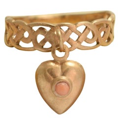 Antique Late Victorian Coral Dangling Heart Ring Antique Late Victorian Coral Dangling Heart Ring