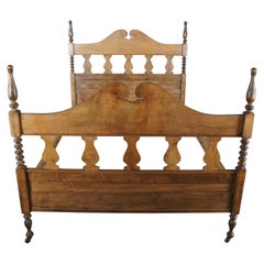 Antique Late Victorian Crescent Furniture Co Oak Full Size Spindled Poster Bed