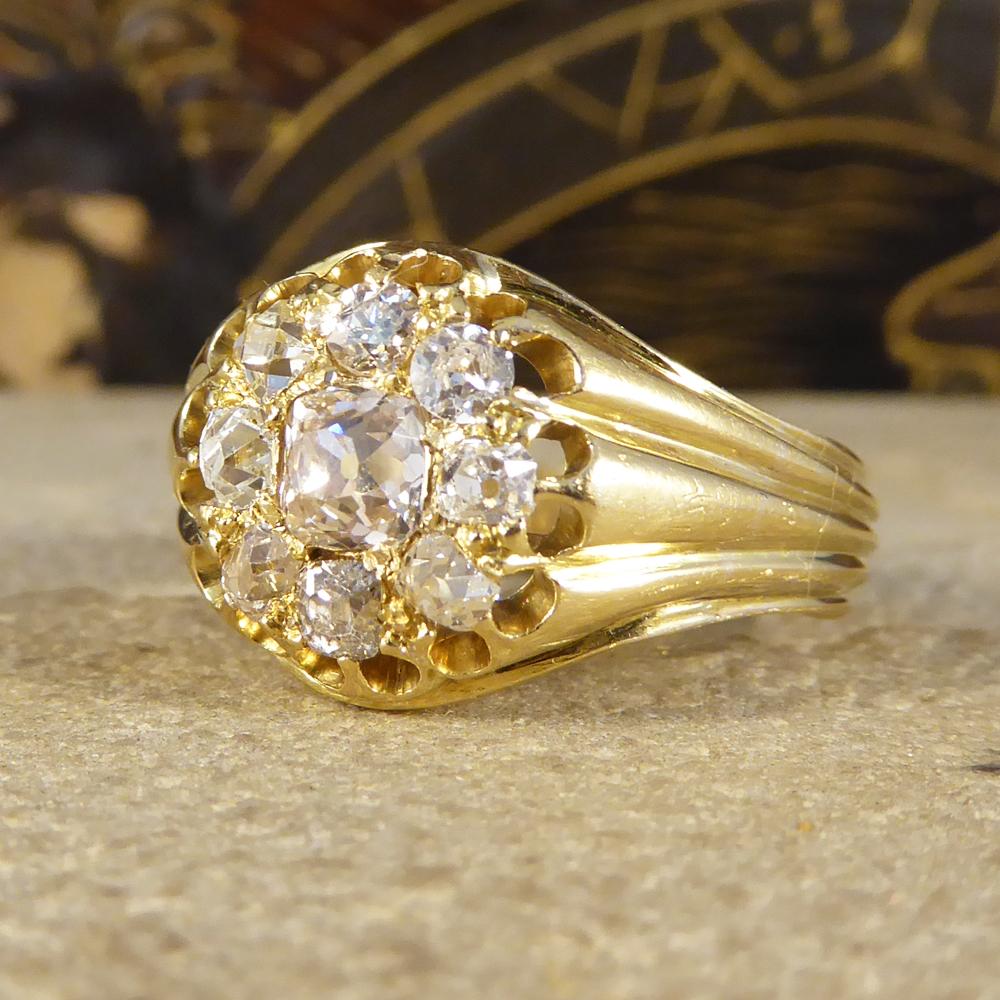 Women's Antique Late Victorian Diamond Cluster Ring in 18 Carat Gold, 0.75 Carat Total