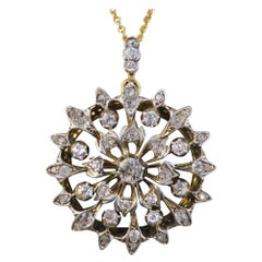 Antique Late Victorian Diamond Floral Pendant on 15 Carat Gold Chain