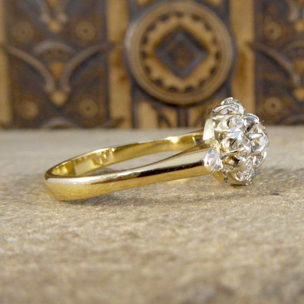 Old European Cut Antique Late Victorian Diamond Flower Cluster Ring in 18 Carat Yellow Gold