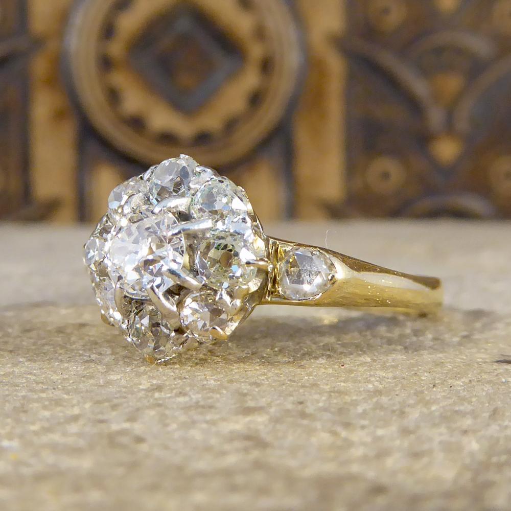 Women's Antique Late Victorian Diamond Flower Cluster Ring in 18 Carat Yellow Gold