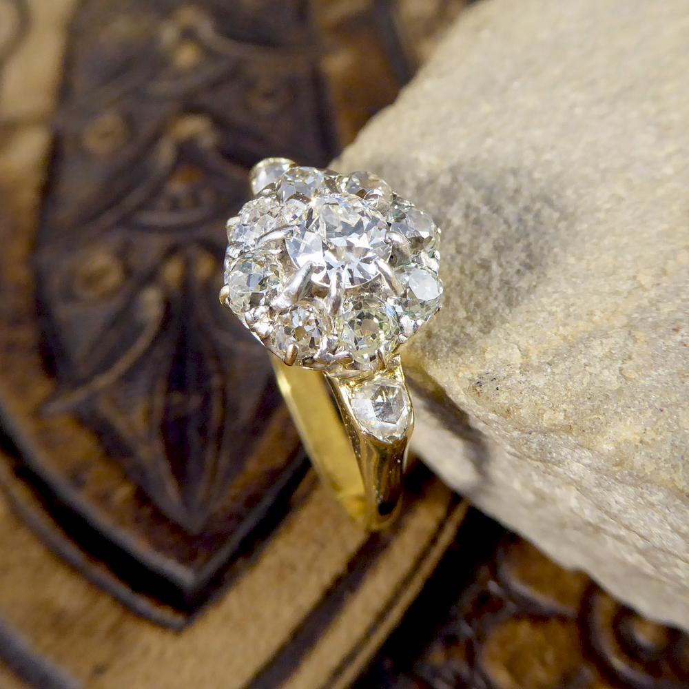 Antique Late Victorian Diamond Flower Cluster Ring in 18 Carat Yellow Gold 3