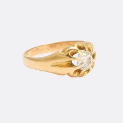 Antique Late Victorian Diamond Scalloped Solitaire Ring