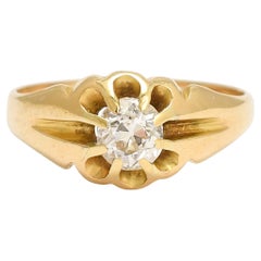 Antique Late Victorian Diamond Scalloped Solitaire Ring
