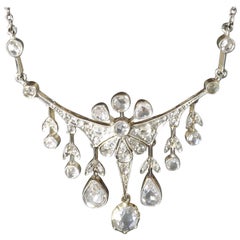 Antique Late Victorian Edwardian Rose Diamond Silver on Gold Necklace