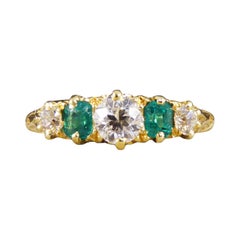 Antique Late Victorian Emerald and Diamond Five Stone Ring Modelled in 18ct Gold