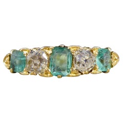 Antique Late Victorian Emerald and Diamond Five Stone Ring Modelled in 18ct Gold