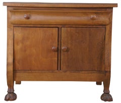 Antique Late Victorian Empire Maple Ball & Claw Foot End Table Chest Nightstand