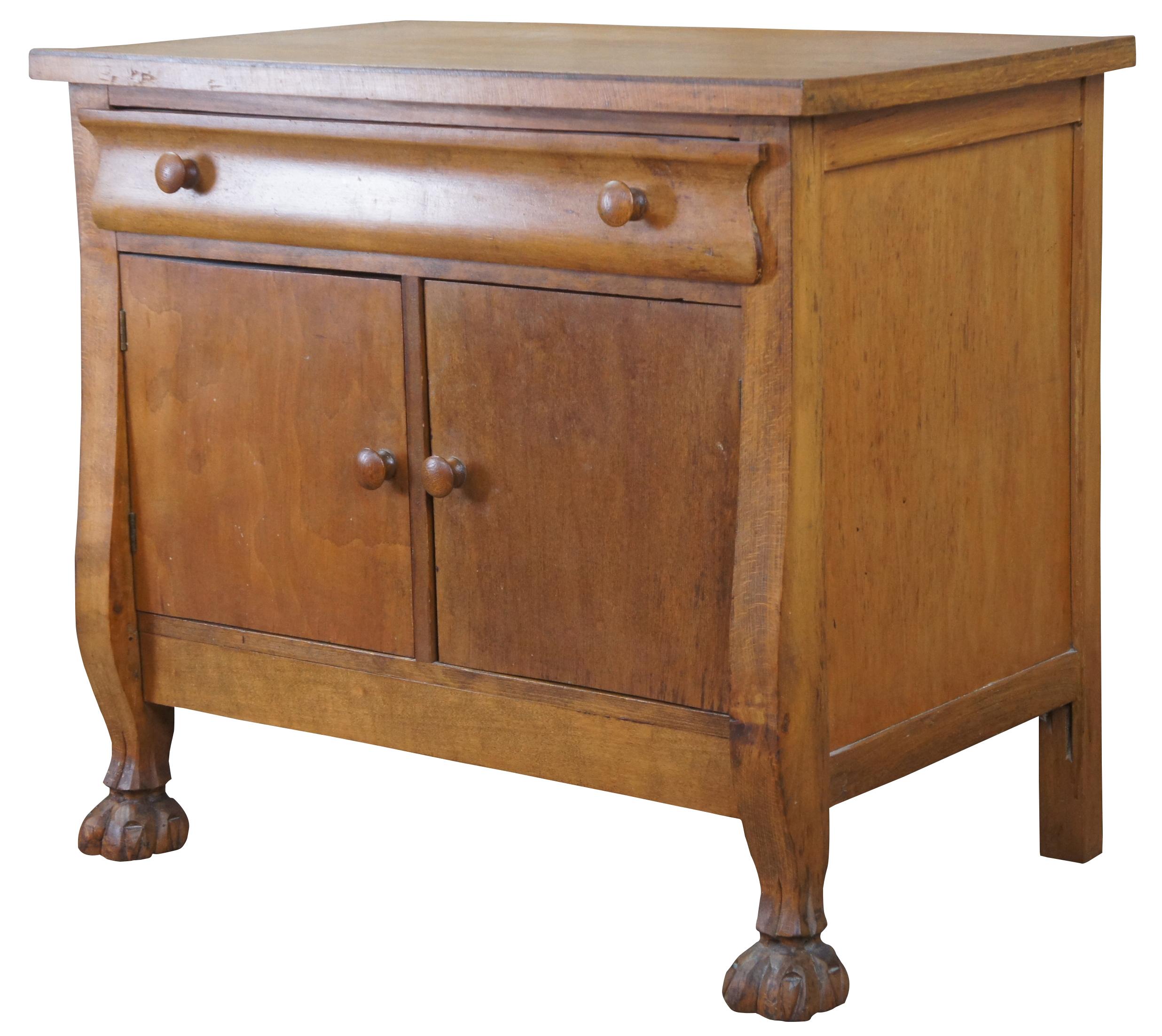 Antique Late Victorian Empire Maple Ball & Claw Foot End Table Chest Nightstand In Good Condition In Dayton, OH