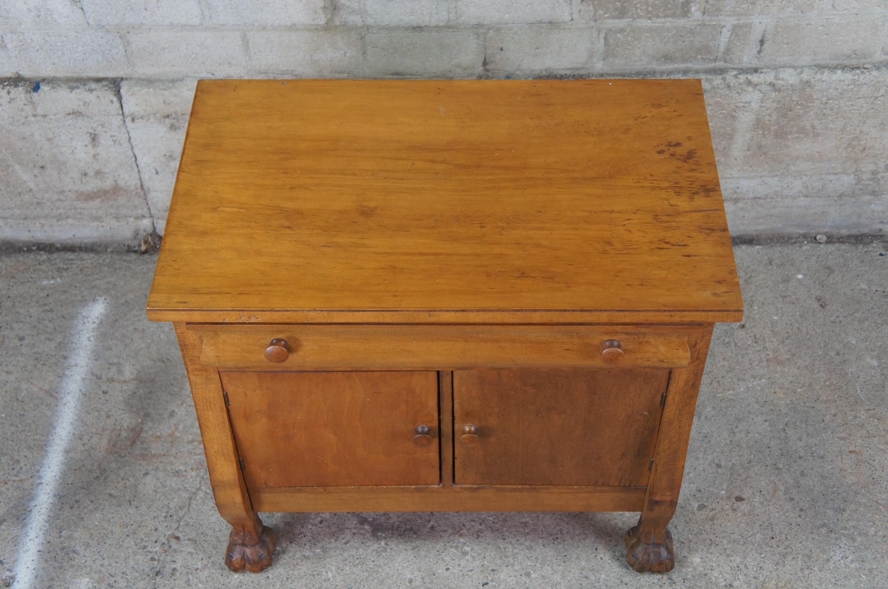 20th Century Antique Late Victorian Empire Maple Ball & Claw Foot End Table Chest Nightstand