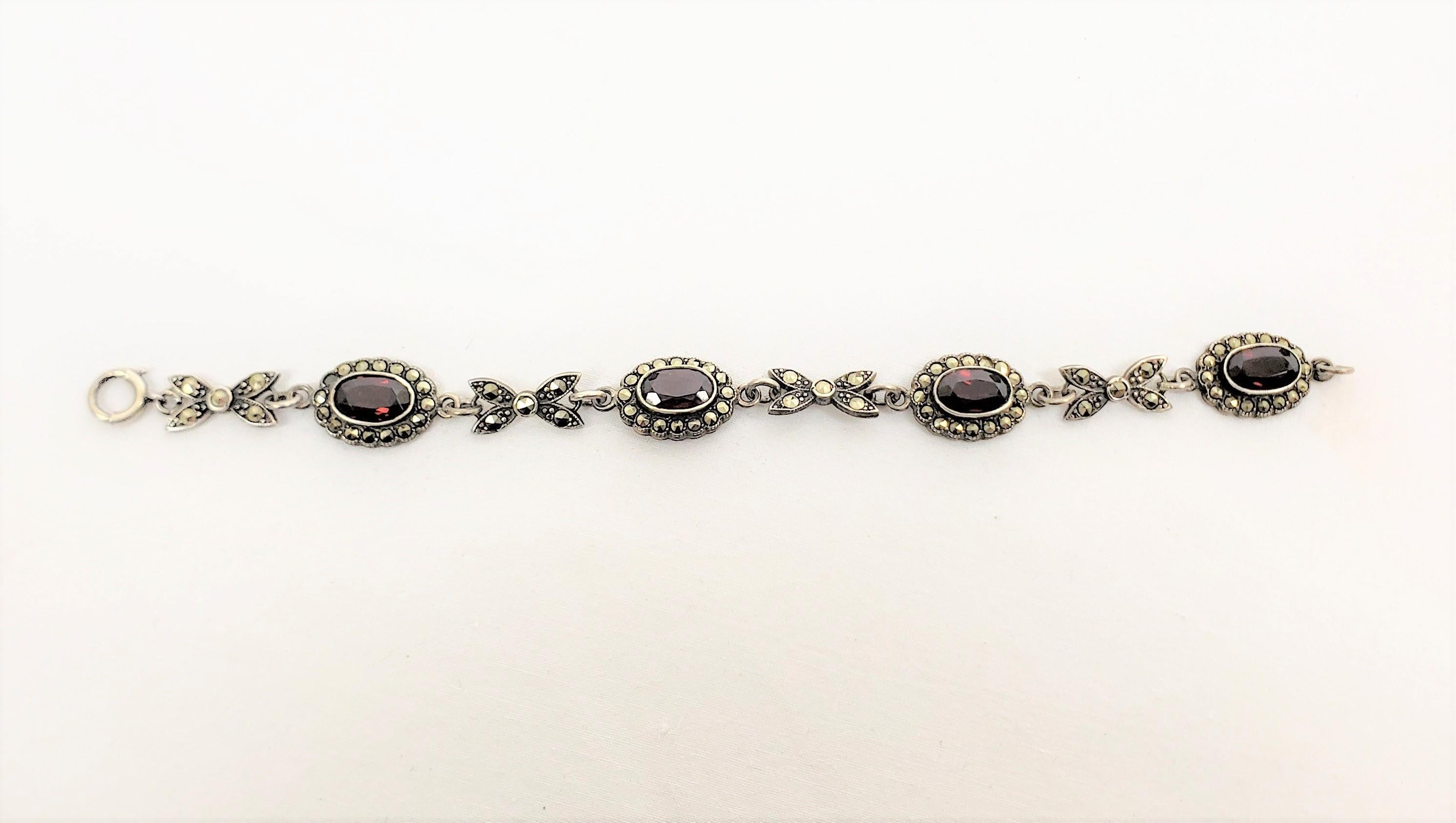 Antique Late Victorian English Sterling Silver & Garnet Brooch & Bracelet Set For Sale 3