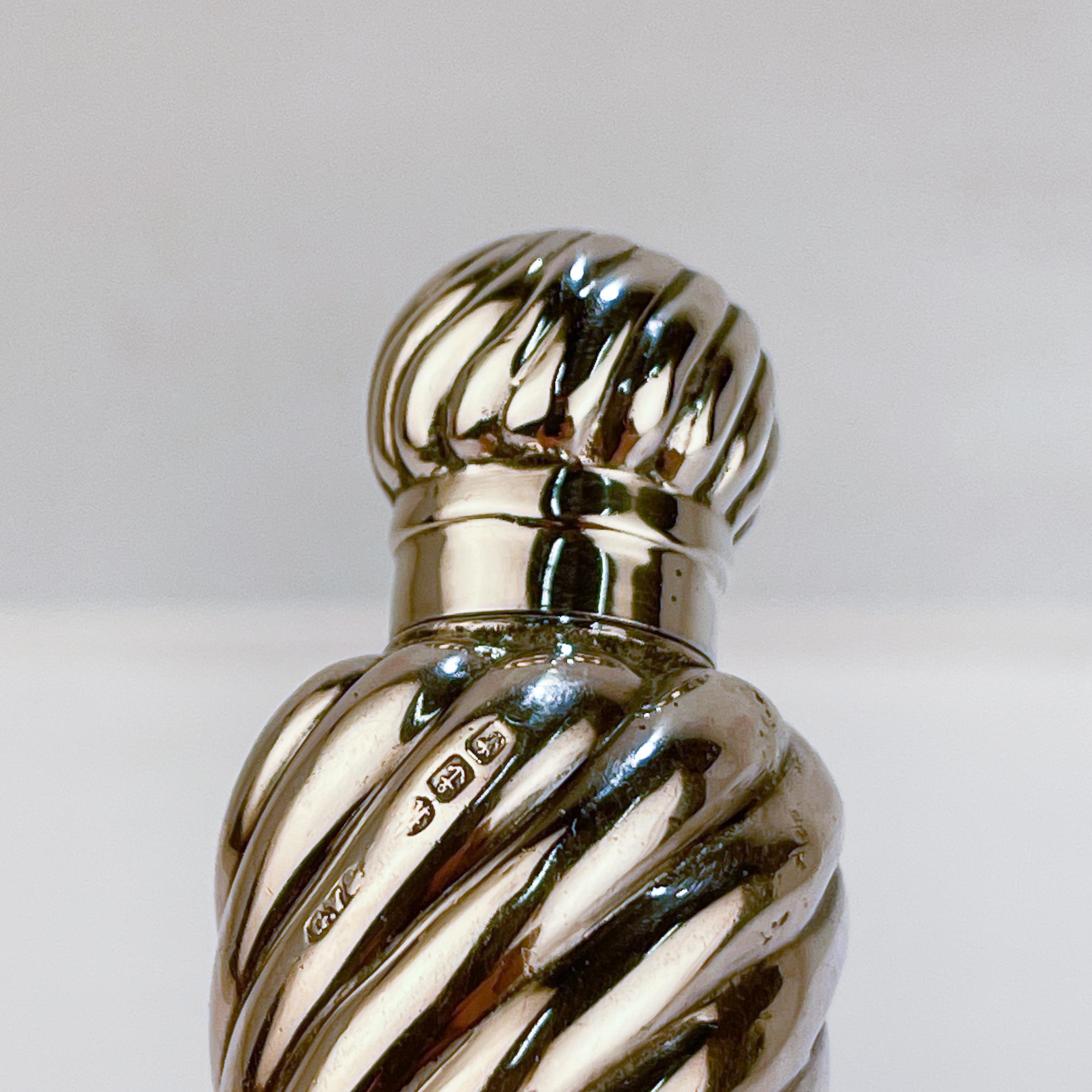 Gilded Age Antique Late Victorian English Sterling Silver Perfume Flask & Fitted Case For Sale