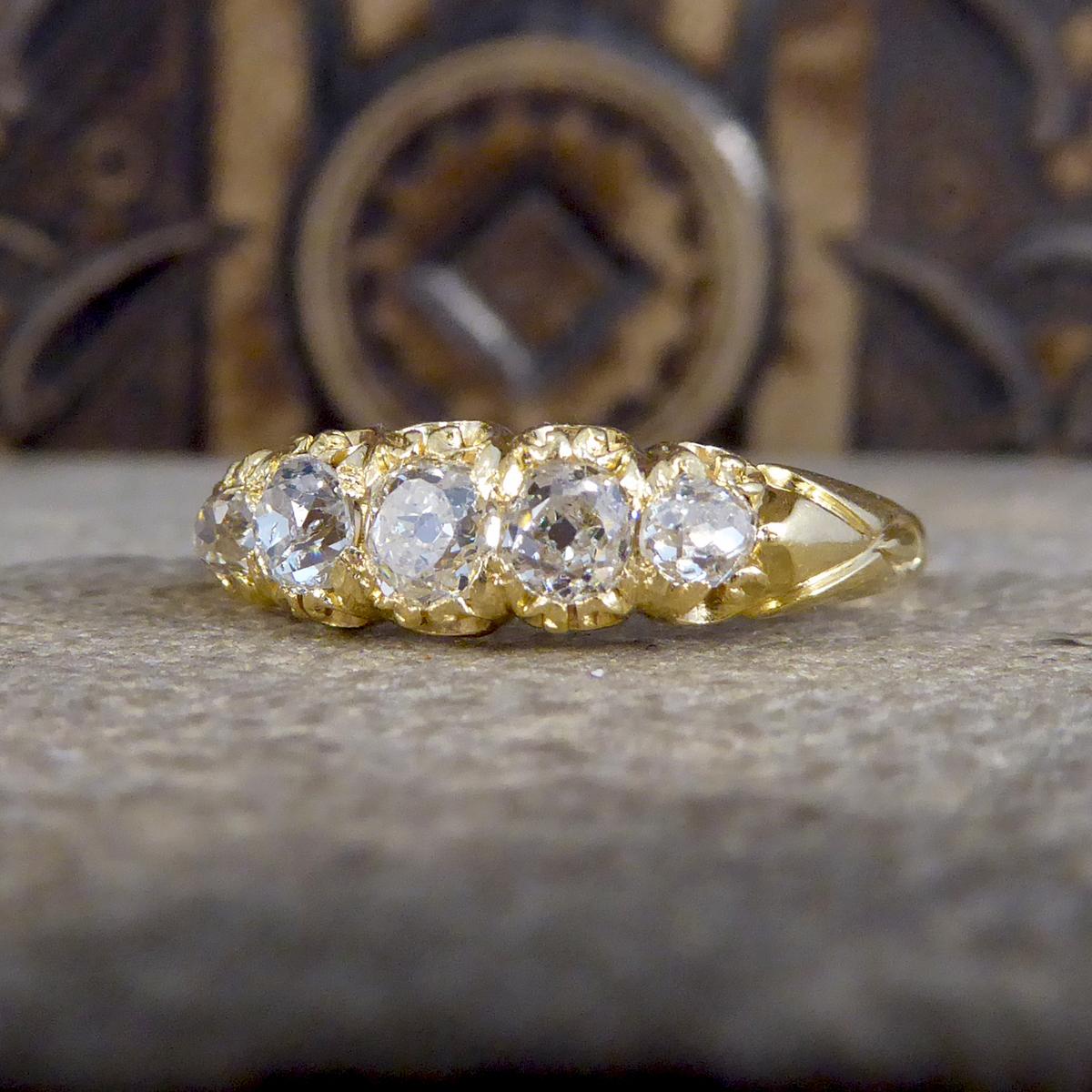 Antique Late Victorian Five Stone Diamond Cushion Cut Ring in 18ct Yellow Gold 1