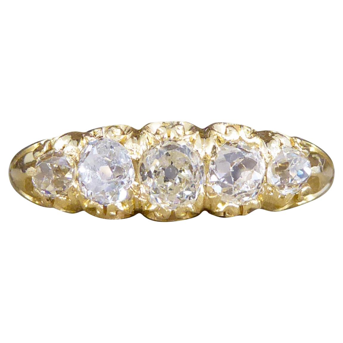 Antique Late Victorian Five Stone Diamond Cushion Cut Ring in 18ct Yellow Gold