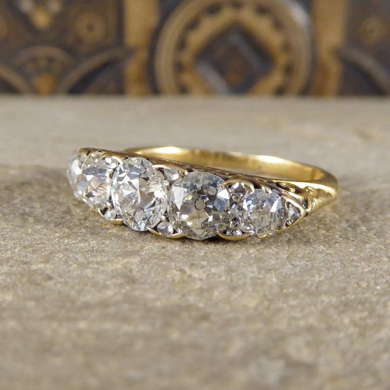 Antique Late Victorian FiveStone Diamond Ring in 18 Carat Yellow Gold