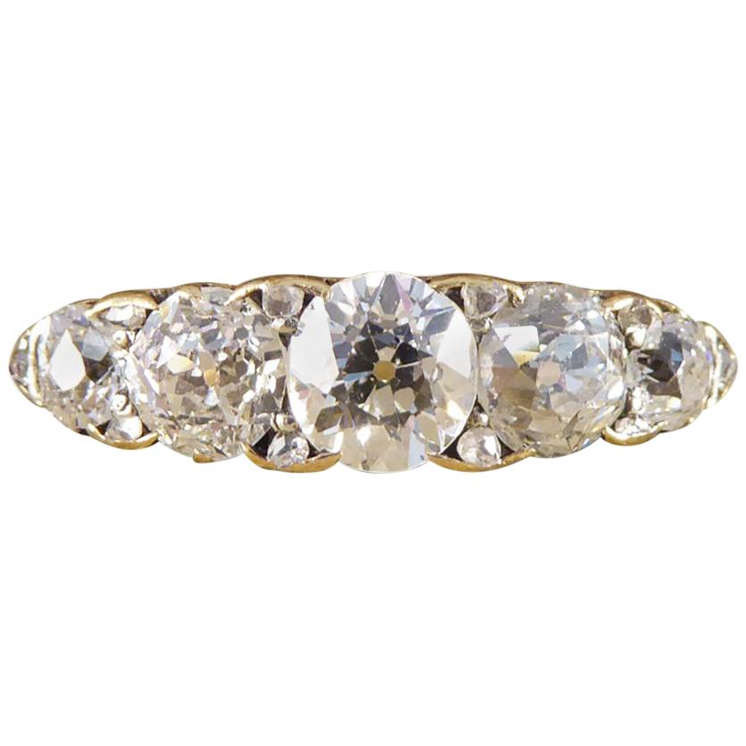 Antique Late Victorian Five-Stone Diamond Ring in 18 Carat Yellow Gold