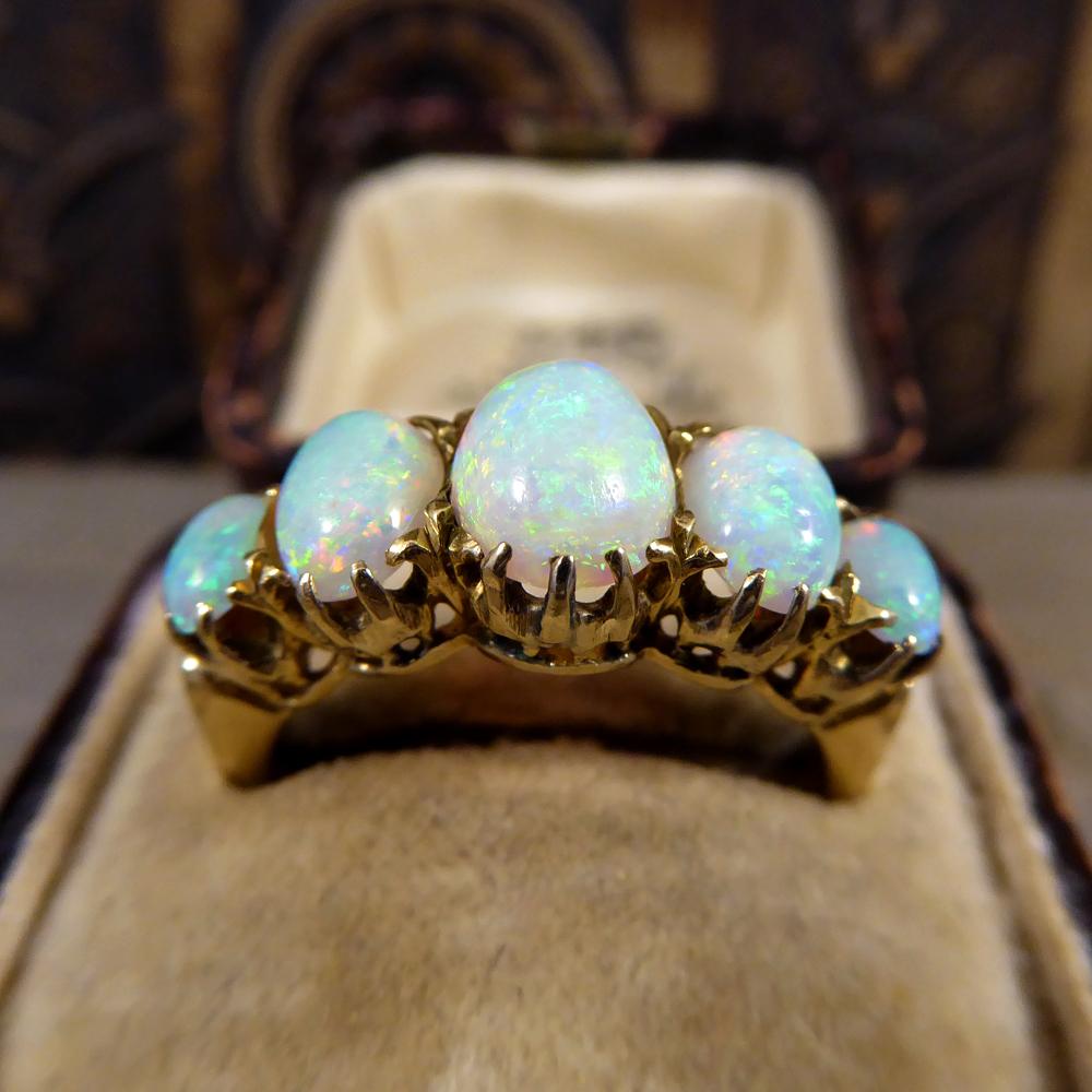Antique Late Victorian Five-Stone Opal Ring in 18 Carat Yellow Gold 6