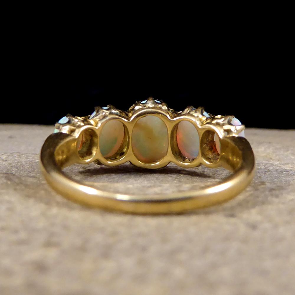 Women's Antique Late Victorian Five-Stone Opal Ring in 18 Carat Yellow Gold