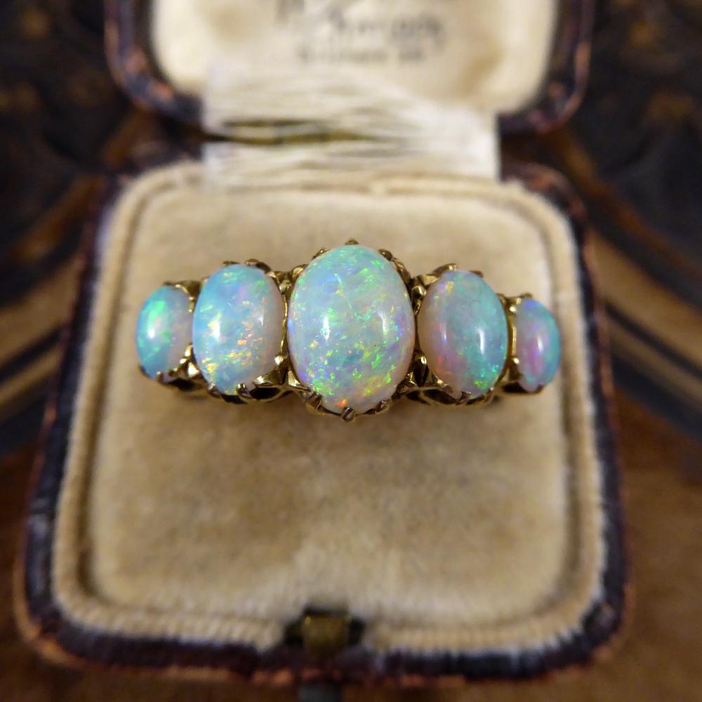Antique Late Victorian Five-Stone Opal Ring in 18 Carat Yellow Gold 3