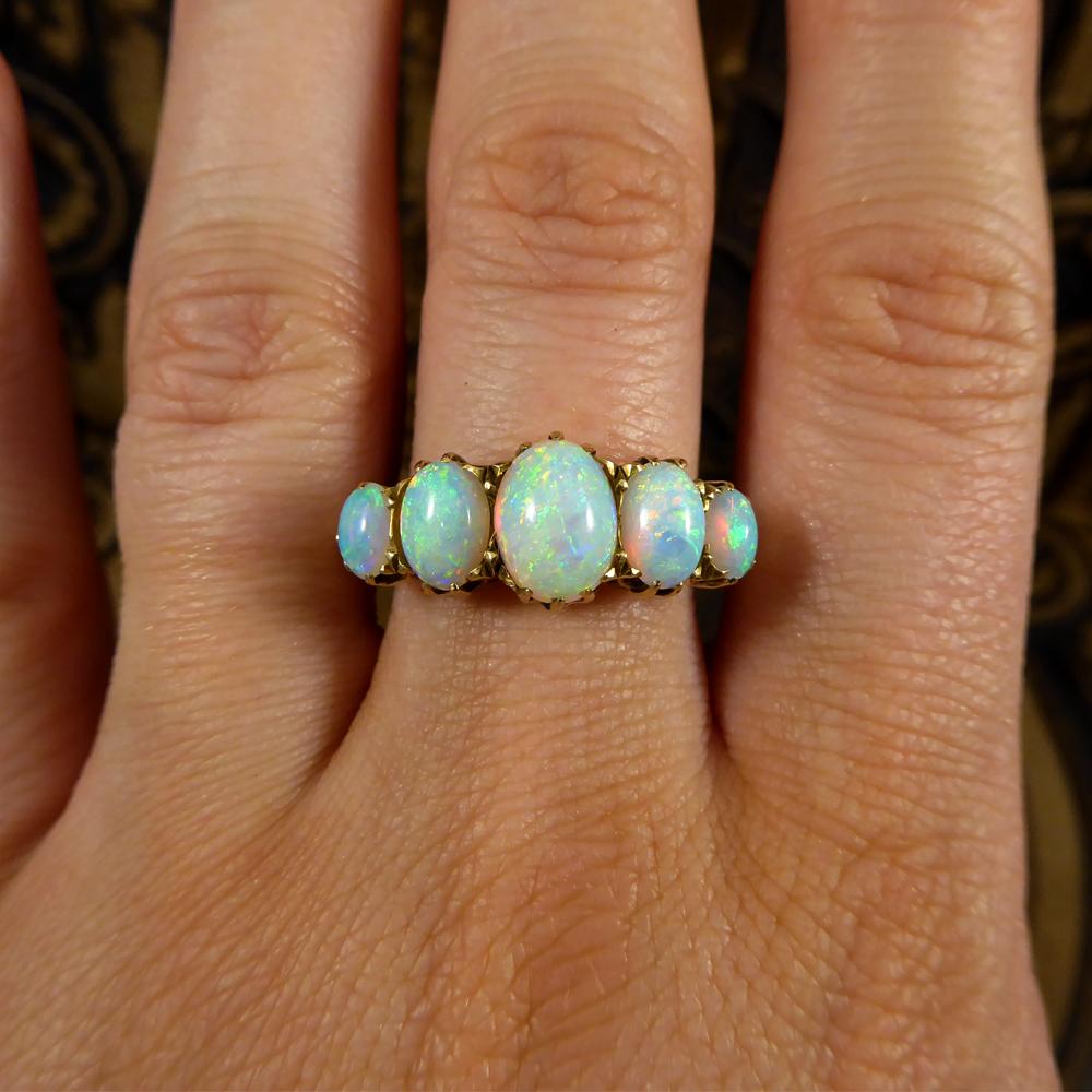 Antique Late Victorian Five-Stone Opal Ring in 18 Carat Yellow Gold 4