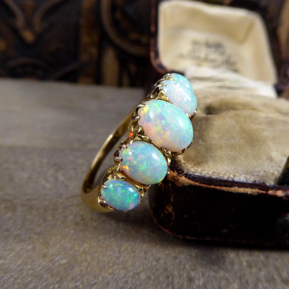 Antique Late Victorian Five-Stone Opal Ring in 18 Carat Yellow Gold 5