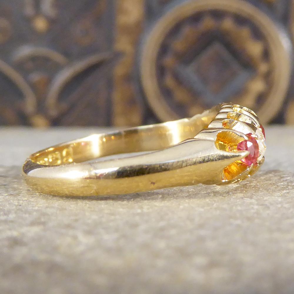 Antique Late Victorian Five-Stone Ruby and Diamond 18 Karat Gold Ring In Good Condition In Yorkshire, West Yorkshire