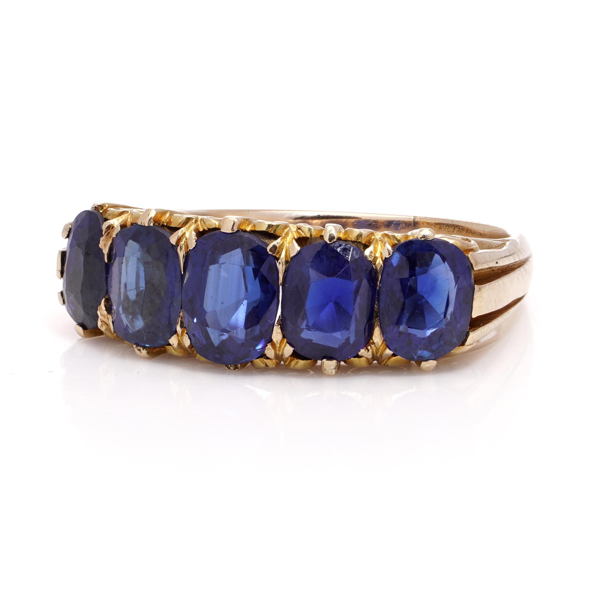 Women's Antique late Victorian five - stone Sapphire ring For Sale